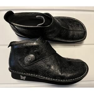Alegria Caiti Women’s Black Ankle Booties Leather Floral Size EU 41 US 10.5/11
